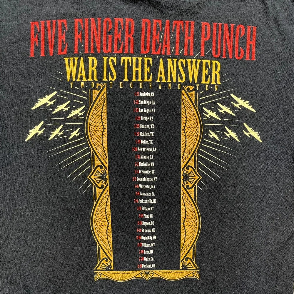 Five Finger Death Punch Shirt Mens Size Medium War is the Answer Tour 2010 Y2K - Picture 7 of 8